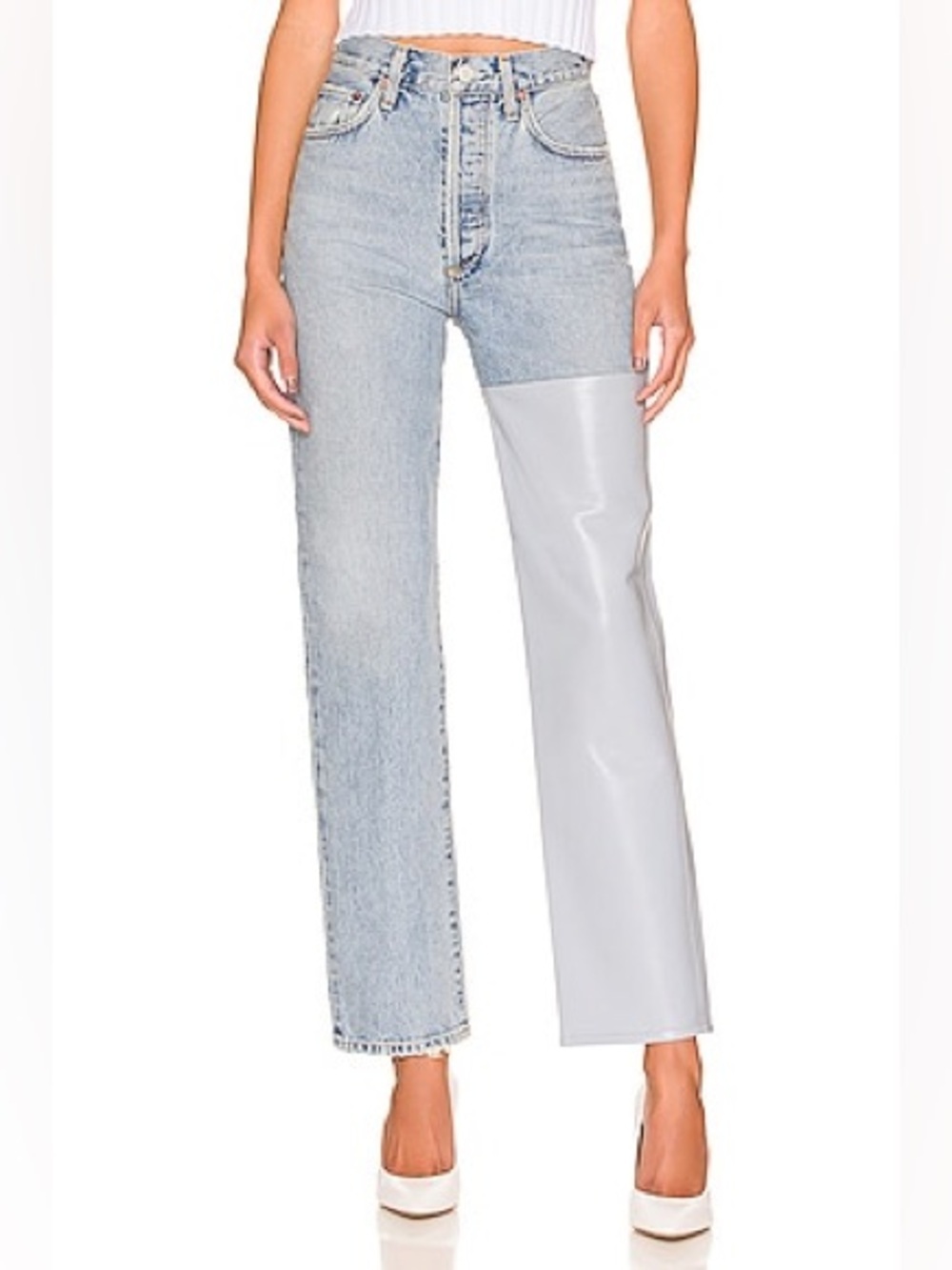 AGOLDE Pieced 90's Pinch Waist in Metropolis & Marlin Leather Panel